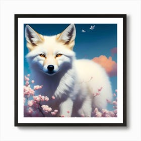 Fox In Cherry Blossoms Art Print