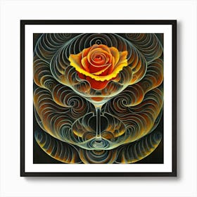 A rose in a glass of water among wavy threads 16 Art Print