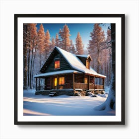 snowy cabin Art Print