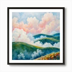 Clouds And Flowers Art Print