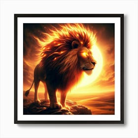 Lion On Fire Art Print