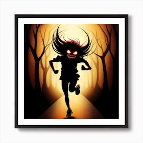 Girl Running Through The Woods Art Print