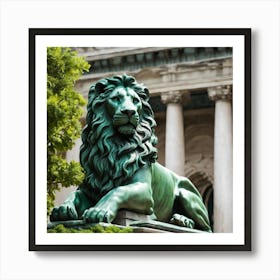 Lion Statue In Front Of A Building Art Print