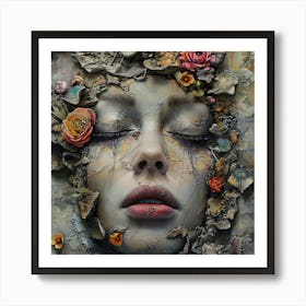 Woman With Flowers On Her Face Art Print