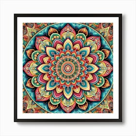 Vibrant Mandala Wall Print Art A Stunning Mandala With Intricate Patterns And Vibrant Colors, Perfect For Adding A Touch Of Artistic Elegance To Any Room Art Print