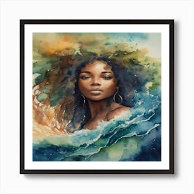 Woman In The Ocean Art Print