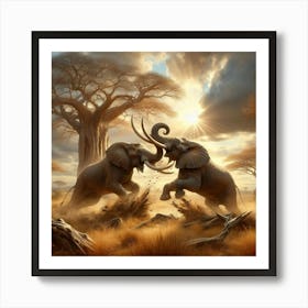 Two Elephants Fighting 3 Art Print