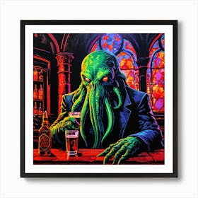 Cthulhu Drinking In An Old Gothic Bar Art Print