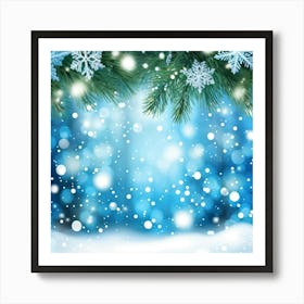 Abstract Winter Wonderland With A Closeup Of A Spruce Tree Branch Adorned With Snowflakes In The For (5) Art Print