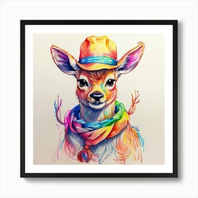 Deer In A Hat 11 Art Print