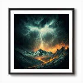 Impressive Lightning Strikes In A Strong Storm Art Print