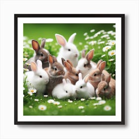 Rabbits In The Grass Art Print