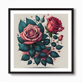 Roses And Leaves Art Print