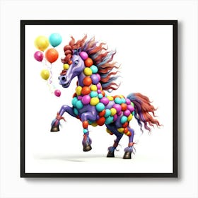 Colorful Horse With Balloons Art Print