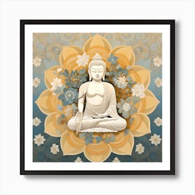 Buddha On A Blue Background Art Print