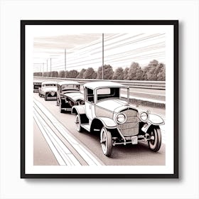 Old Cars On The Highway 1 Art Print