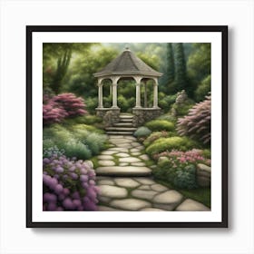 A Tranquil Garden With A Stone Pathway Art Print