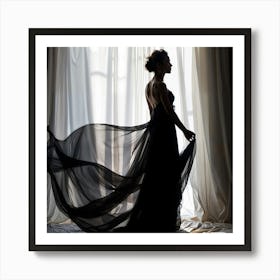 Silhouette Of A Woman In A Black Dress Art Print