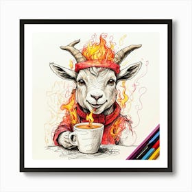 Goat With A Cup Of Coffee 1 Art Print