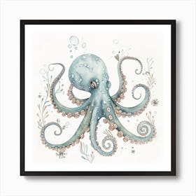 Storybook Style Octopus Making Bubbles 2 Art Print