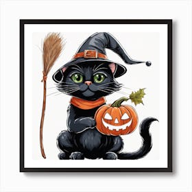 Cute Cat Halloween Pumpkin (10) Art Print