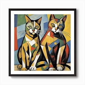 Two Cats Modern Art Cezanne Inspired 1 Art Print