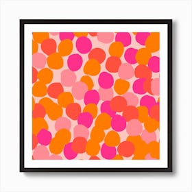 Orange And Pink Vibrant Polka Dot Pattern Square Art Print