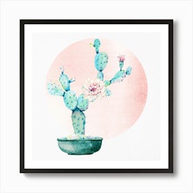 Potted Cactus Boho Rose Gold Sunset Art Print