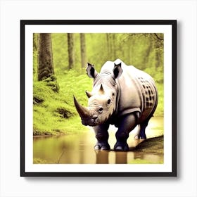 Rhinoceros In The Forest Art Print