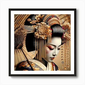 Japan Traditional Geisha Illustration By Ad 73 Art Print