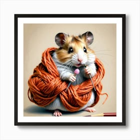 Hamster Knitting 1 Art Print