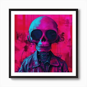 Skeleton With Headphones Art Print