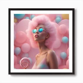 Pink Lollipop Girl Art Print
