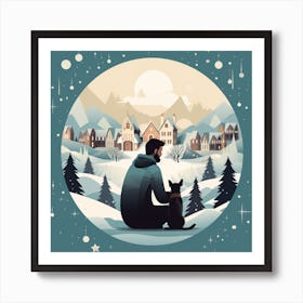 Man With Dog In The Snow Art Print