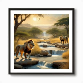 A Dynamic Tableau Of Dominant Masterful Creatures A Pride Of Lions Basking In The Golden Savanna G 869110187 Affiche