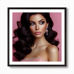 Beautiful Woman With Long Black Hair Art Print