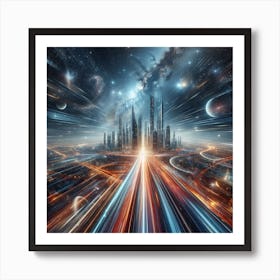 Futuristic City In Space 1 Art Print