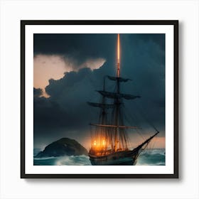 Pirate Ship In Stormy Sea Art Print