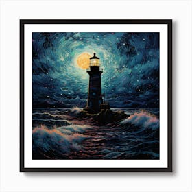 Lighthouse At Night Art Print