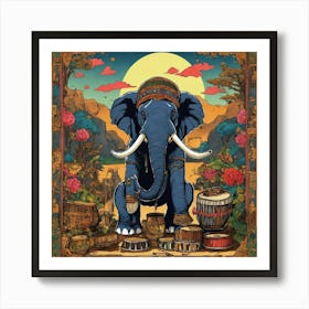 Elephant With Drums Art Print