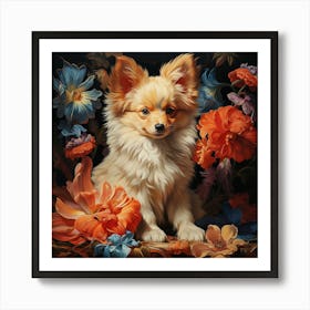 Dog In Flowers 3 Art Print
