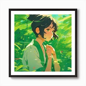 Anime Girl In The Forest Art Print