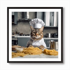 173703 A Cat In The Modern Kitchen Wearing A Shaf Hat And Xl 1024 V1 0 Art Print