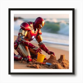 Iron Man enjoying On The Beach Art Print