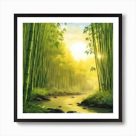 A Stream In A Bamboo Forest At Sun Rise Square Composition 134 Art Print