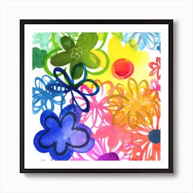 Funky Watercolor Flowers Art Print