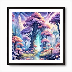 A Fantasy Forest With Twinkling Stars In Pastel Tone Square Composition 153 Art Print