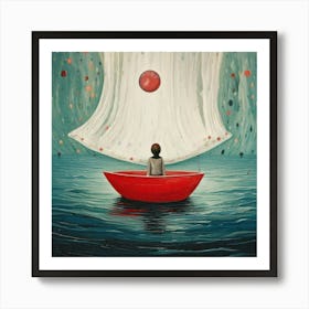 Firefly Boat, Hand Drawn, Brush, Visual Reference, Sea, Artificial Intelligence, Waves, Dream Curtai (2) Art Print