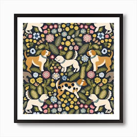 Dogs In The Garden : William Morris Inspired Dogs Collection Art Print Art Print