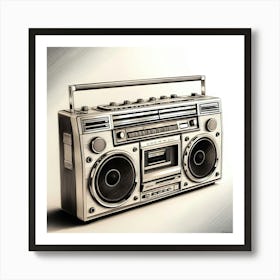 A Highly Detailed, Exquisite Illustration Of A Vintage Boombox Rendered In Precise Pencil Sketching, Showcasing Intricate Textures, Subtle Shading, And Delicate Linework, Evoking A Sense Of Nostalgia And Retro Charm   Art Print